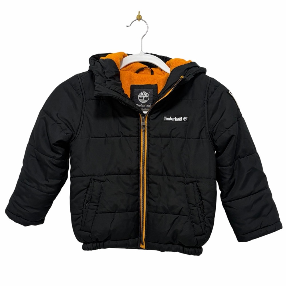 Timberland Little Boys Black Orange Puffer Jacket - IMPERFECT/BROKEN ZIPPER